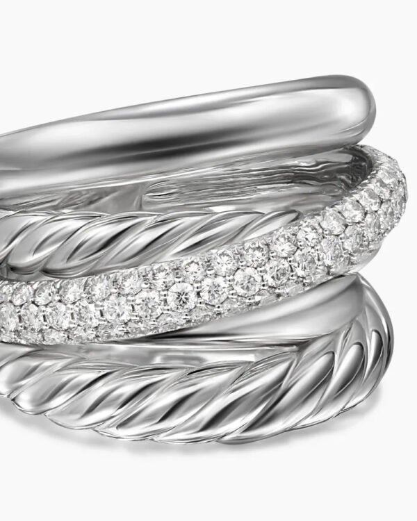 Crossover Five Row Ring Sterling Silver with Diamonds, 17.5mm - 6