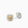 Albion Stud Earrings Sterling Silver with 18K Yellow Gold, Champagne Citrine and Diamonds, 7mm