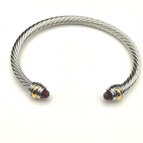 Classic Cable Bracelet Sterling Silver with 14K Yellow Gold and Red Topaz, 5mm