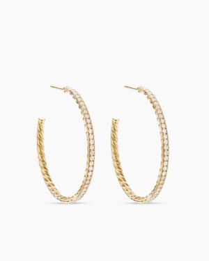 Pave Hoop Earrings 18K Yellow Gold with Diamonds, 38mm