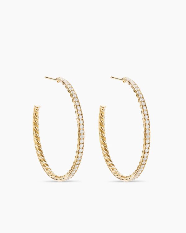 Pave Hoop Earrings 18K Yellow Gold with Diamonds, 38mm