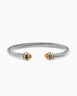 Classic Cable Bracelet Sterling Silver with 14K Yellow Gold and Citrine, 5mm