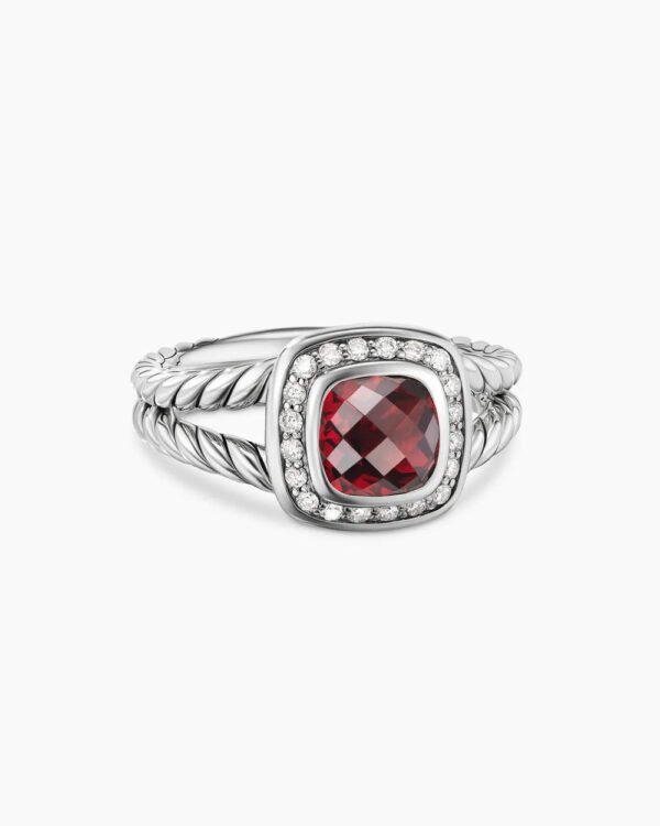 Petite Albion&reg; Ring Sterling Silver with Garnet and Diamonds, 7mm