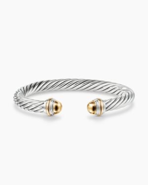 E9A62D6D-22C2-93F6-F4B8-058E7991AE00.jpg Classic Cable Bracelet Sterling Silver with 14K Yellow Gold Domes, 7mm