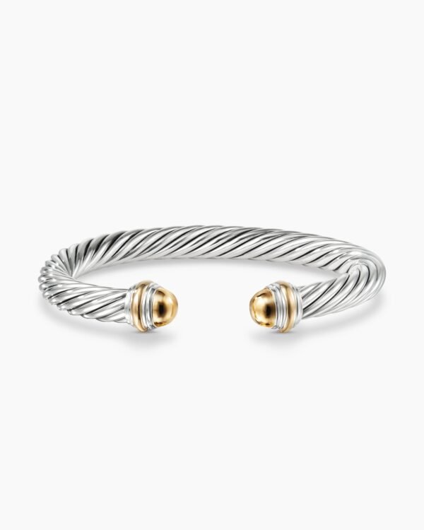 Classic Cable Bracelet Sterling Silver with 14K Yellow Gold Domes, 7mm
