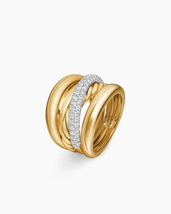 EB07A21F-3AE4-DC30-7B89-8712A7EFCC44.jpg Pavé Crossover Five Row Ring 18K Yellow Gold with Diamonds - 6