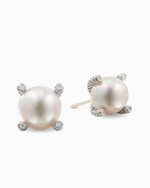 EB476F2E-6C2D-4FBB-0E2B-DF1CAE16DEE8.jpg Pearl Stud Earrings Sterling Silver with Pearls and Diamonds, 14mm