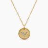 Initial Charm Necklace 18K Yellow Gold with Diamond V