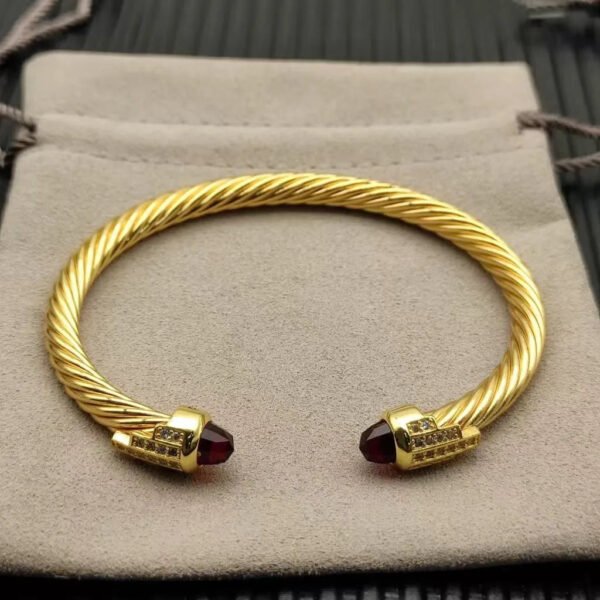 Cable Bracelet with Garnet & Diamond Accents  5mm