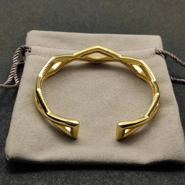 Zig Zag Stax??Two Row Cuff Bracelet Sterling gold with Diamonds, 13mm