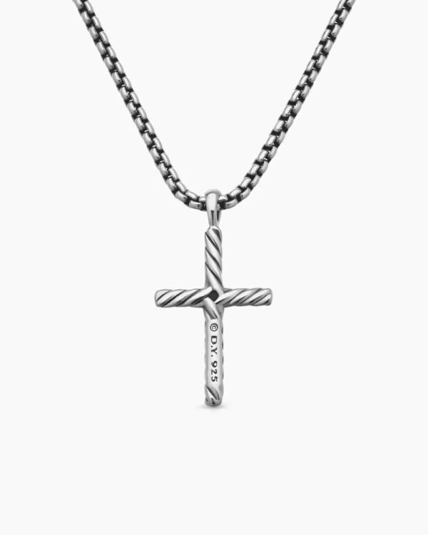 Classic Cable Cross Necklace Sterling Silver with Center Diamond