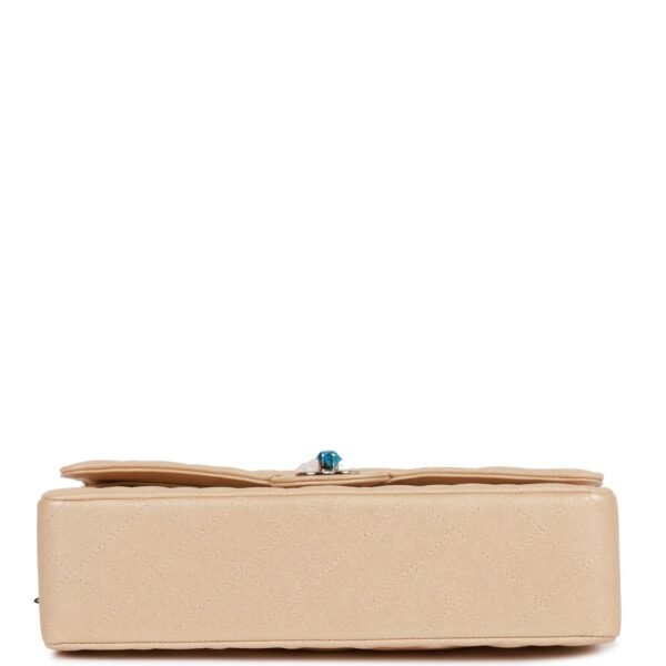 Medium Classic Double Flap Bag Beige Iridescent Caviar Light Gold Hardware