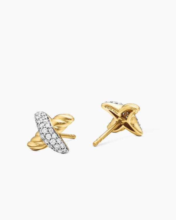Petite X Stud Earrings 18K Yellow Gold with Diamonds, 8.4mm