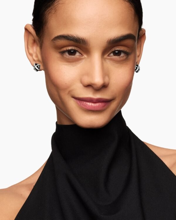 Cable Wrap Stud Earrings Sterling Silver with Black Onyx and Diamonds, 11mm