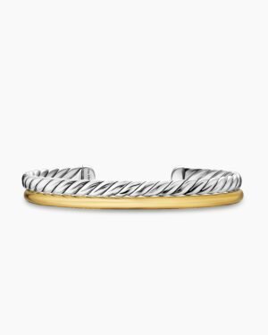 DY Mercer&reg; Two Row Cuff Bracelet Sterling Silver with 18K Yellow Gold, 11mm