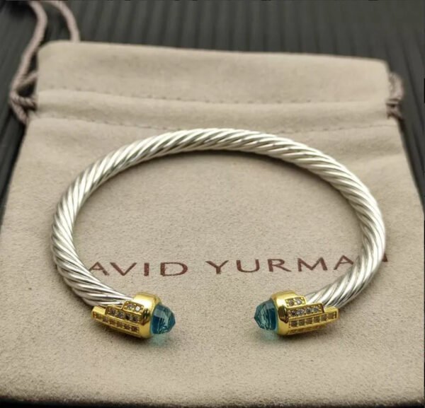 5mm Cable Bracelet with Aquamarine & Diamond Accents