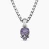 Skull Amulet Full Pav&eacute; Purple Sapphires and 18K White Gold, 14mm