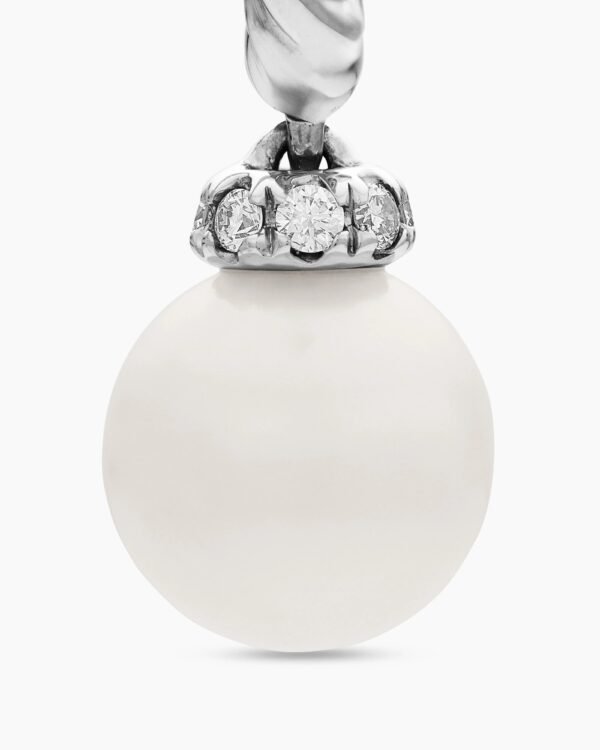 Pearl and Pav&eacute; Solari Drop Earrings Sterling Silver with Pearls and Diamonds, 18.4mm