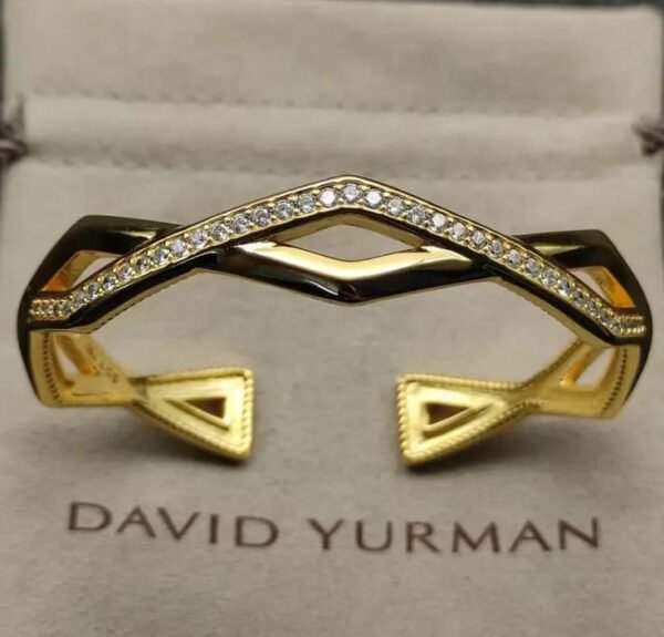 Zig Zag Stax??Two Row Cuff Bracelet Sterling gold with Diamonds, 13mm