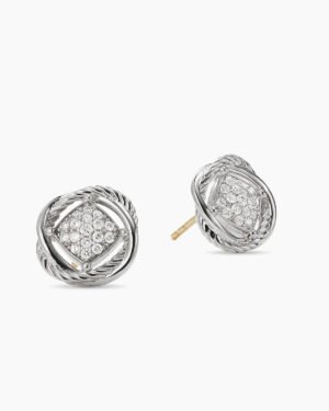 Infinity Stud Earrings Sterling Silver with Diamonds, 13mm