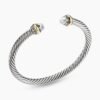Classic Cable Bracelet Sterling Silver with 14K Yellow Gold and Pearls, 5mm