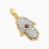 Hamsa Amulet 18K Yellow Gold with Pav&eacute; Diamonds and Blue Sapphire, 24.6mm