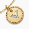 Initial Charm Necklace 18K Yellow Gold with Diamond V