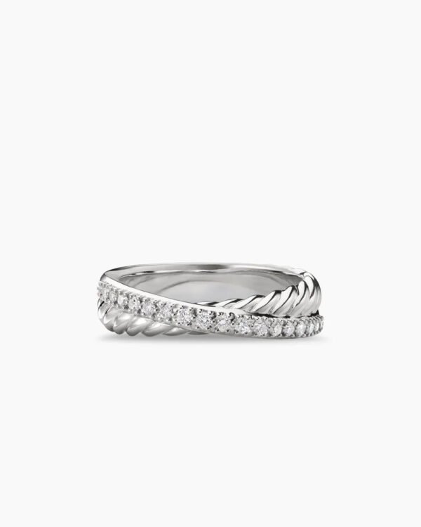 Crossover Band Ring Sterling Silver with Diamonds, 5.3mm