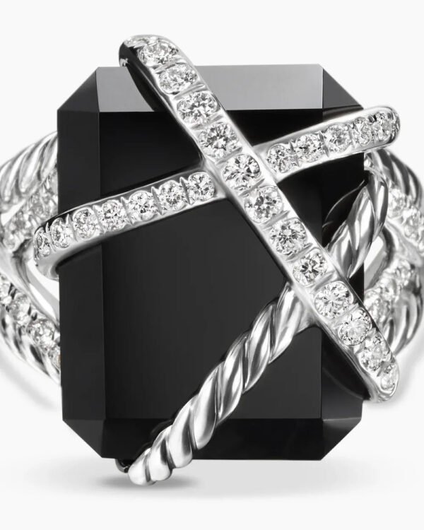 Cable Wrap Ring Sterling Silver with Black Onyx and Diamonds - 6