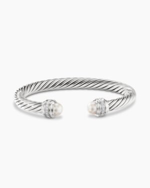 F165D537-4828-7A99-556C-BE6DF74C5274_4b42c1e6-a7da-4a41-839b-d6730c21df69.jpg Classic Cable Bracelet Sterling Silver with Pearls and Diamonds, 7mm