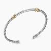 Petite Helena Classic Cable Station Bracelet Sterling Silver with 18K Yellow Gold with Diamonds, 3mm
