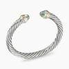 Classic Cable Bracelet Sterling Silver with 14K Yellow Gold and Prasiolite, 7mm