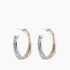 Crossover Hoop Earrings Sterling Silver with 18K Yellow Gold, 26.5mm