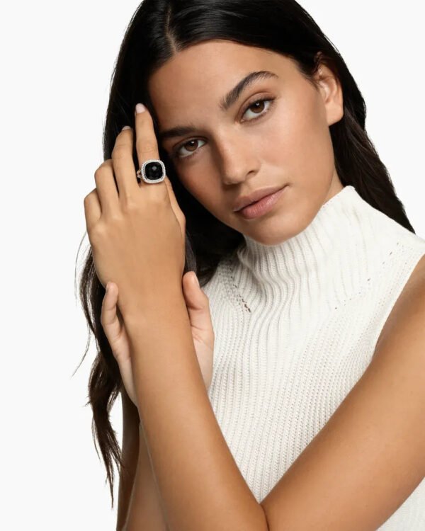Albion&reg; Ring Sterling Silver with Black Onyx and Diamonds, 14mm - 6