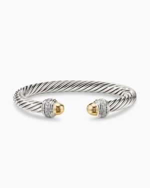 F3BD67DC-95EB-F791-A38C-23A162D13FA7.jpg Classic Cable Bracelet Sterling Silver with 14K Yellow Gold Domes and Diamonds, 7mm