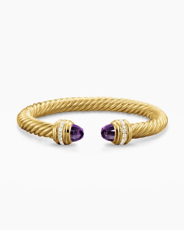 F50C9F79-EB40-7C95-E3B5-1E4DBF21539F.jpg Classic Cablespira® Bracelet 18K Yellow Gold with Amethyst and Diamonds, 7mm