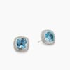 Albion Stud Earrings Sterling Silver with Blue Topaz and Diamonds, 7mm