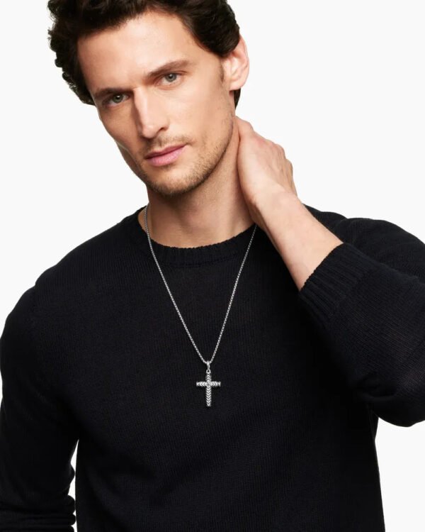 Chevron Cross Pendant Sterling Silver with Black Diamonds