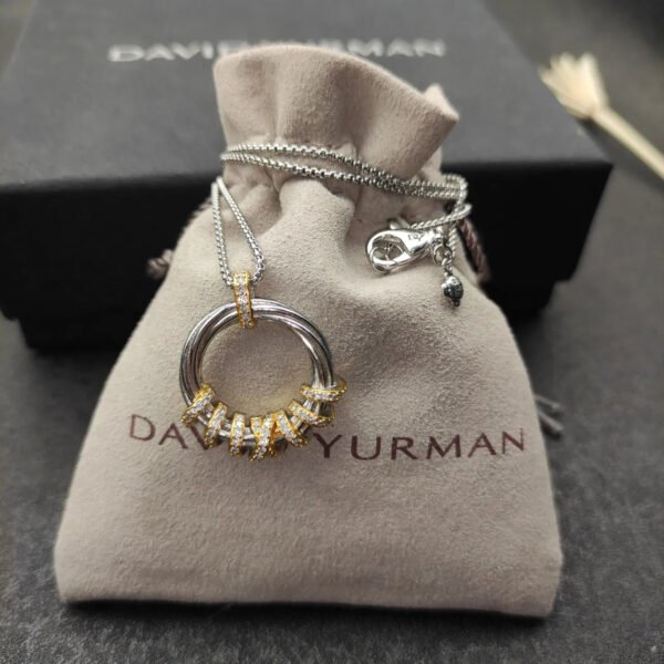 David Yurman Helena Round Pendant Necklace in Sterling Silver and 18K Yellow Gold with Diamonds