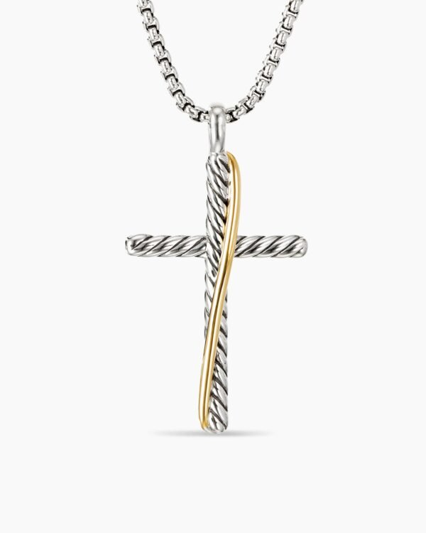 F7103551-1FD1-6EFB-6844-0261ACF904F5.jpg Crossover Cross Necklace Sterling Silver with 18K Yellow Gold, 35.6mm