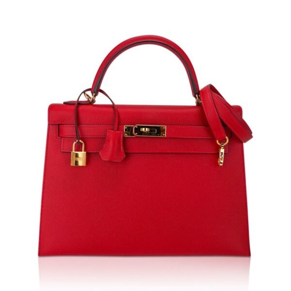 Kelly 28 Sellier Bag Rouge Casaque Epsom Leather with Gold Hardware