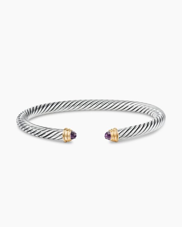 Classic Cable Bracelet Sterling Silver with 14K Yellow Gold and Amethyst, 5mm