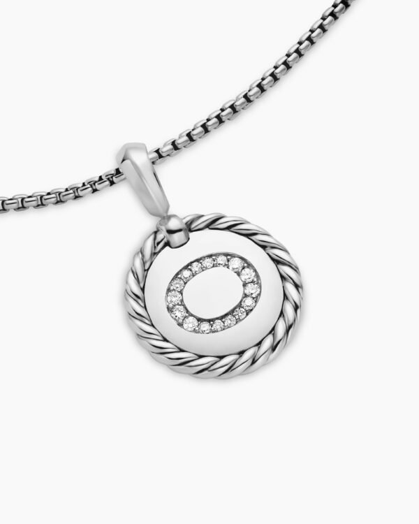 Initial Charm Necklace Sterling Silver with Diamond O