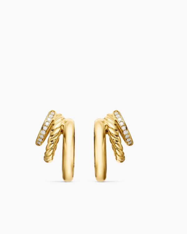DY Mercer&reg; Three Row Hoop Earrings 18K Yellow Gold with Diamonds, 21mm