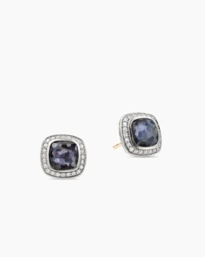 Albion Stud Earrings Sterling Silver with Black Orchid and Diamonds, 7mm