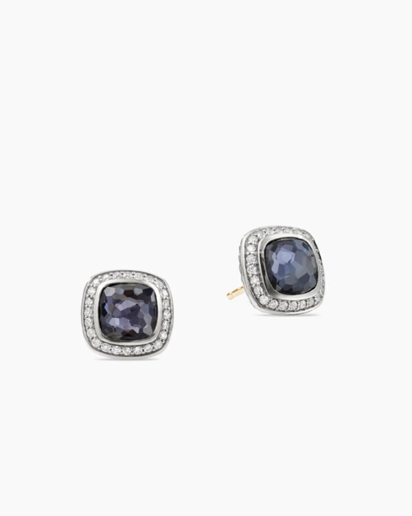 Albion Stud Earrings Sterling Silver with Black Orchid and Diamonds, 7mm