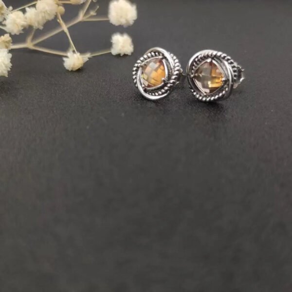 Infinity Stud Earrings Sterling Silver with Champagne Diamond, 13mm