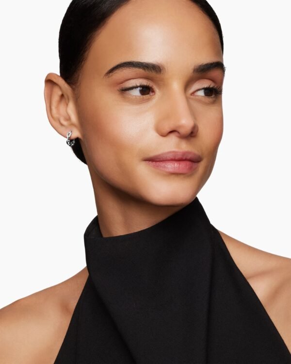 Stax Chain Link Huggie Hoop Earrings 18K White Gold with Diamonds, 24mm