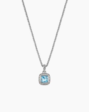 Petite Albion Pendant Necklace Sterling Silver with Blue Topaz and Diamonds, 7mm