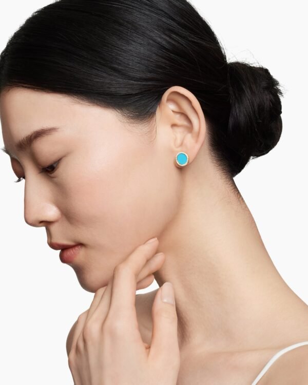 Petite DY Elements&reg; Stud Earrings 18K Yellow Gold with Turquoise and Diamonds, 11mm